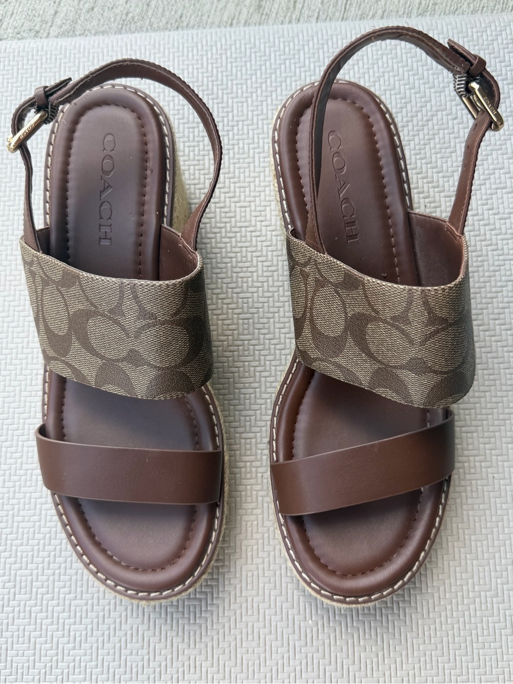 Coach Brown Signature Canvas Espadrille Platform Sandals - Picture 3 of 6